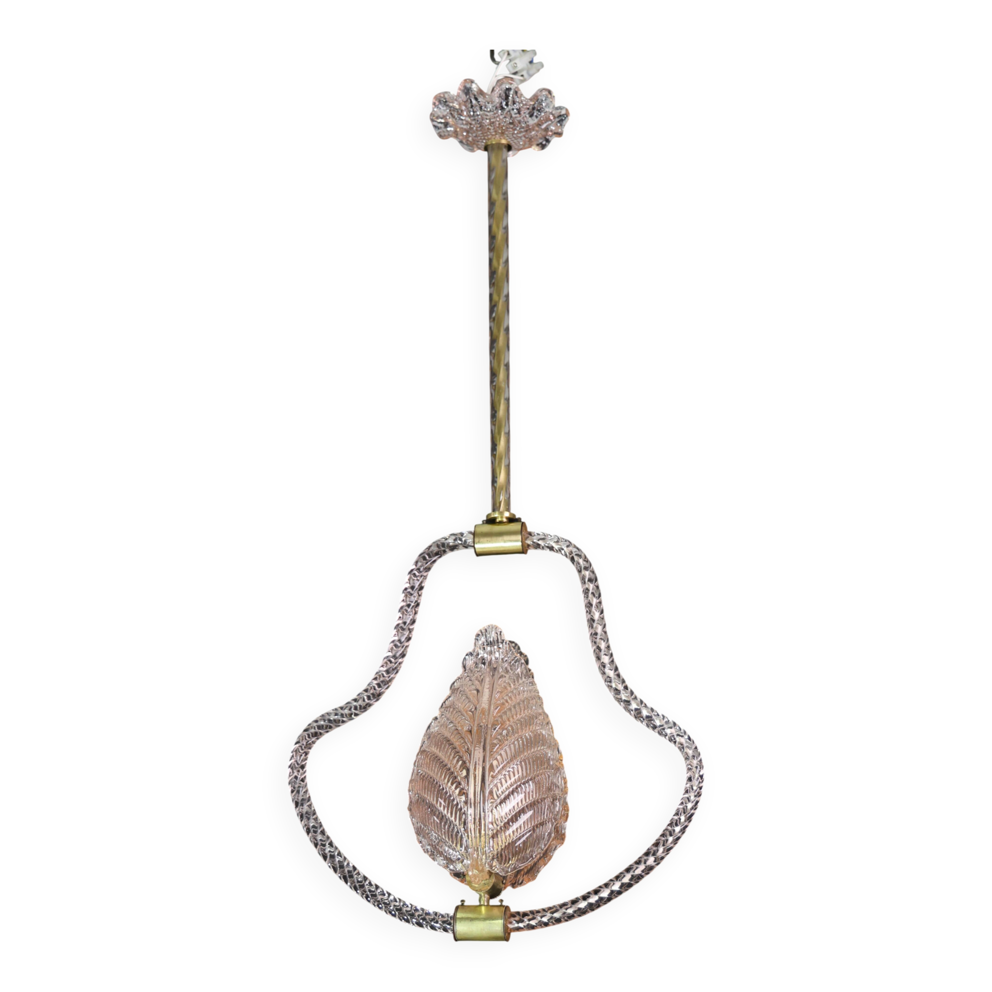 Midcentury Pink Leaf Murano Glass Chandelier by Barovier e Toso, 1950s