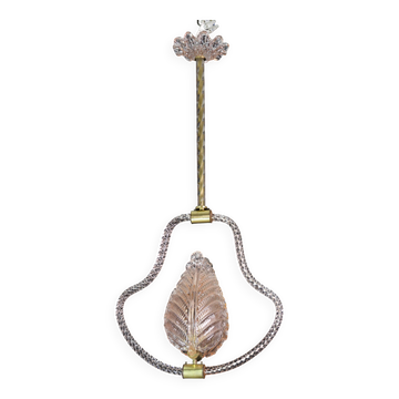 Midcentury Pink Leaf Murano Glass Chandelier by Barovier e Toso, 1950s