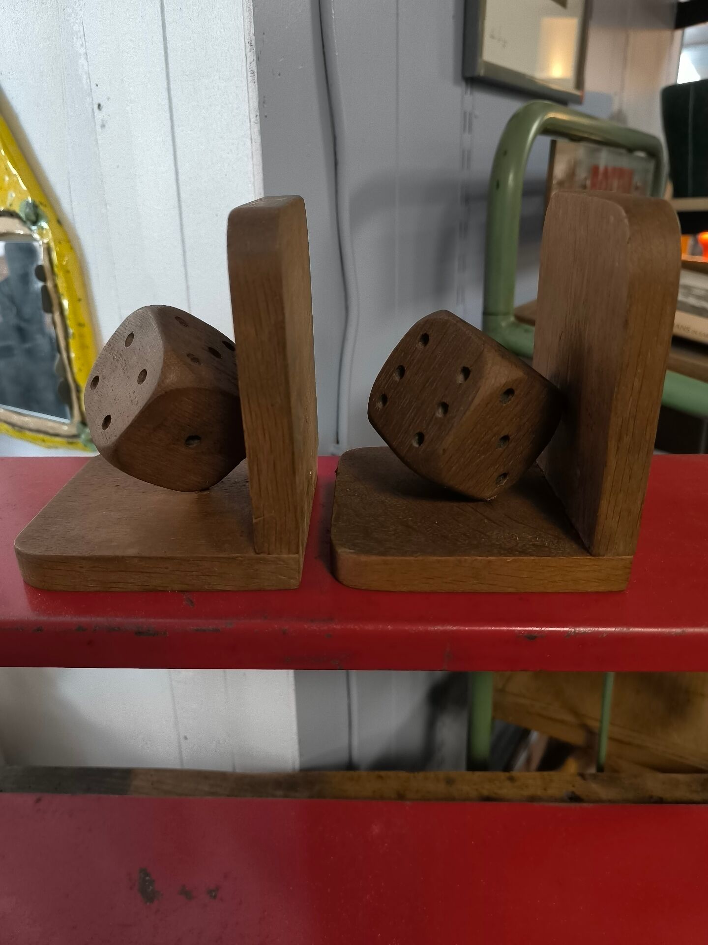 Pair of wooden dice bookends, circa 1960