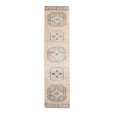 Tapis de couloir vintage turc beige et marron fait main