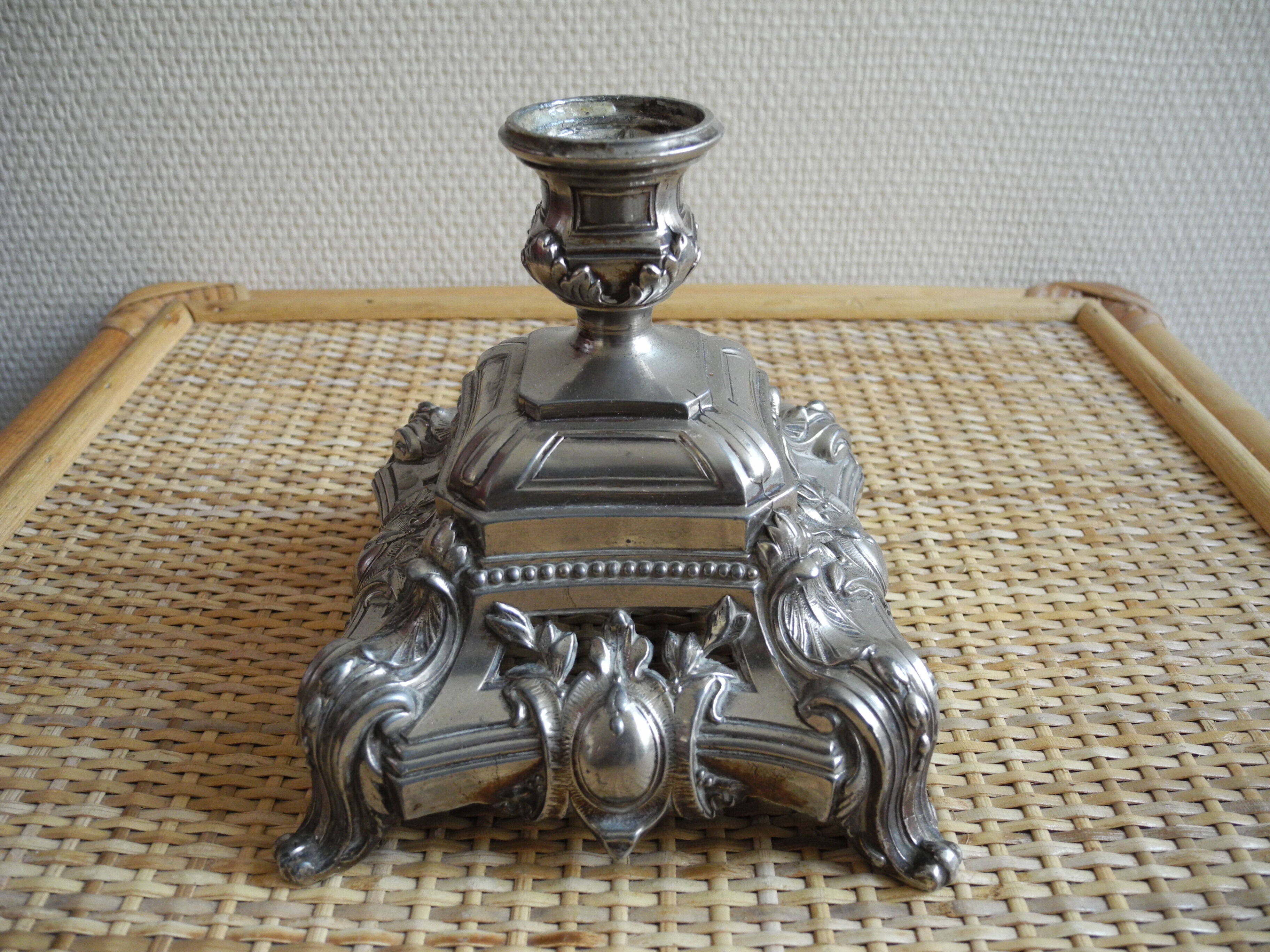 Candlestick old silver metal