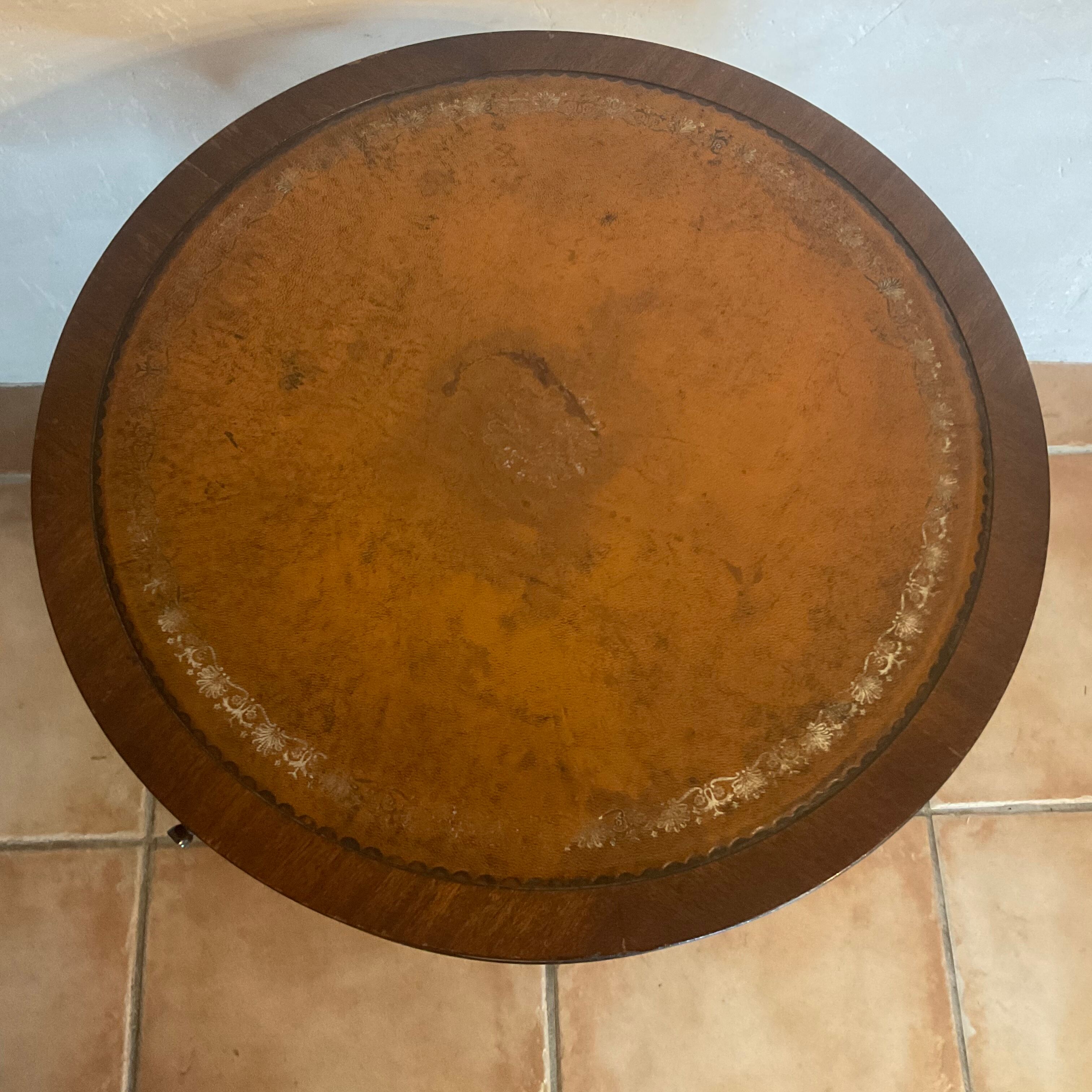 Small furniture side table pedestal table 3 drawers top leather lion's paw in bronze