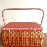 Rattan and scoubidou basket in the 1960s