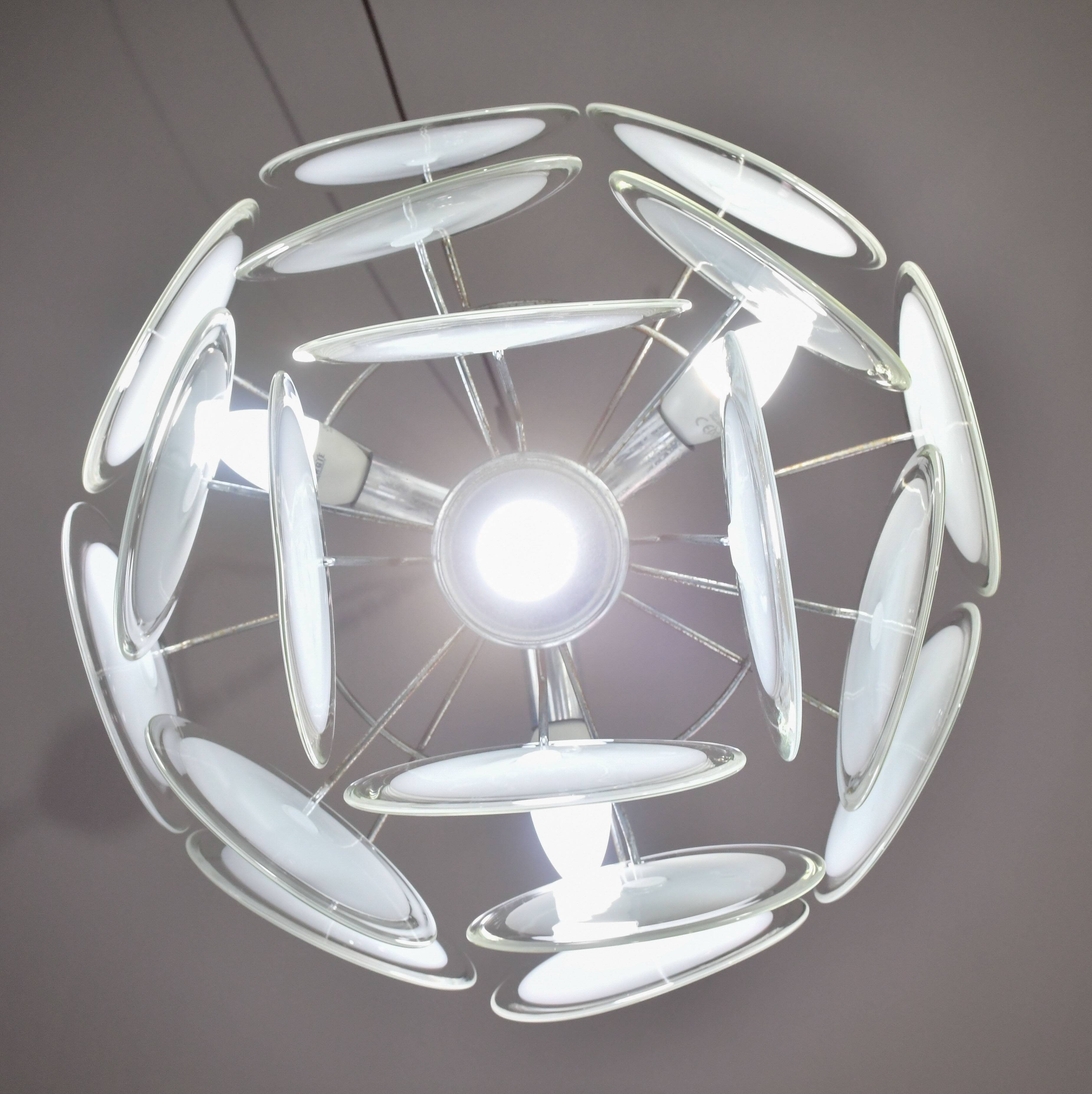 Disc white Murano glass chandelier by Vistosi