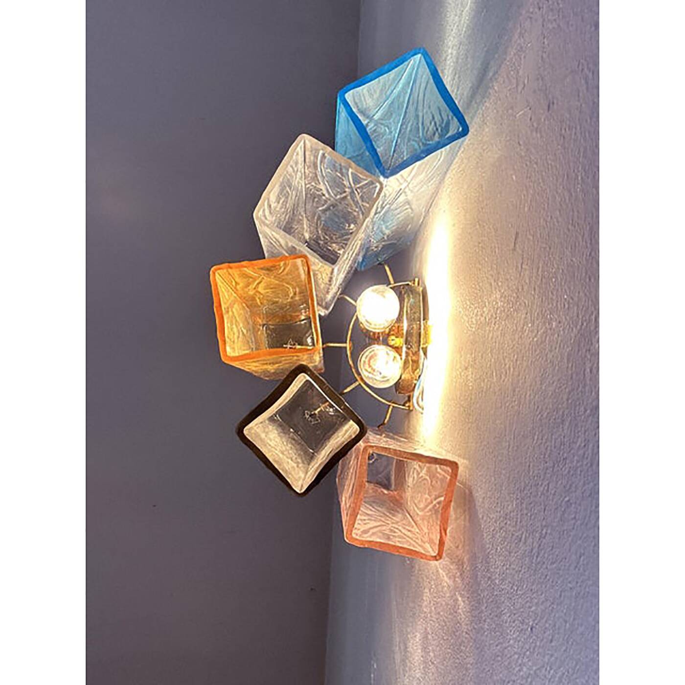 Set of Two Multicolored "Squares Bark" Murano Glass Wall Sconces in Barovie