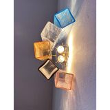 Set of Two Multicolored "Squares Bark" Murano Glass Wall Sconces in Barovia
