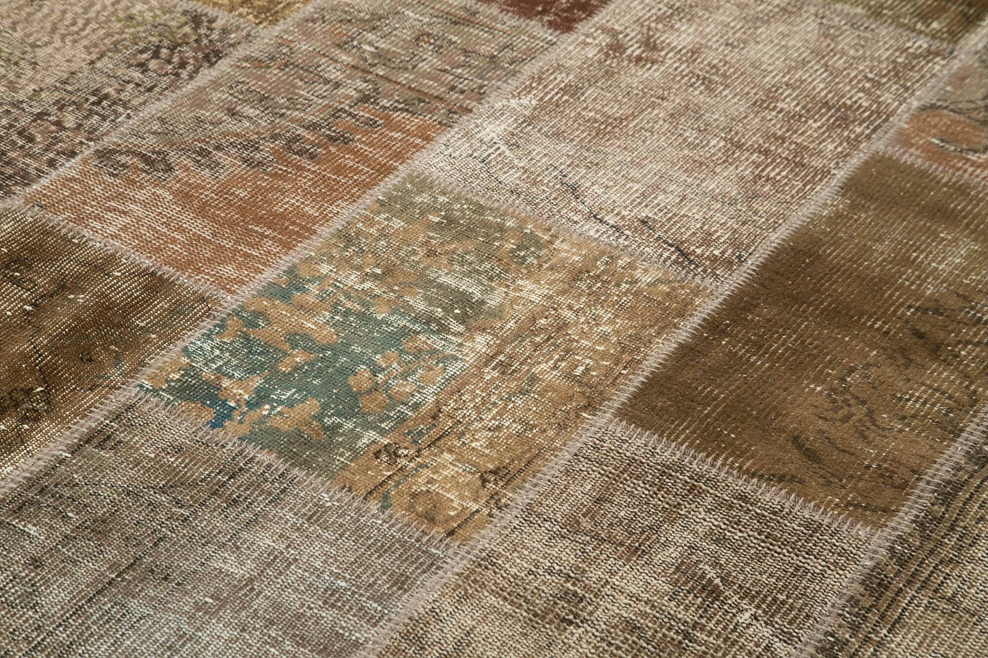 Handmade Turkish Overdyed 197 cm x 300 cm Brown Patchwork Carpet