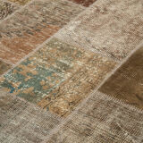 Handmade Turkish Overdyed 197 cm x 300 cm Brown Patchwork Carpet
