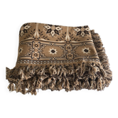 Dessus de lit vintage fait main beige et marron avec frnages