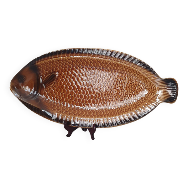 Sarreguemines / Grand plat de service forme poisson en céramique Barbo
