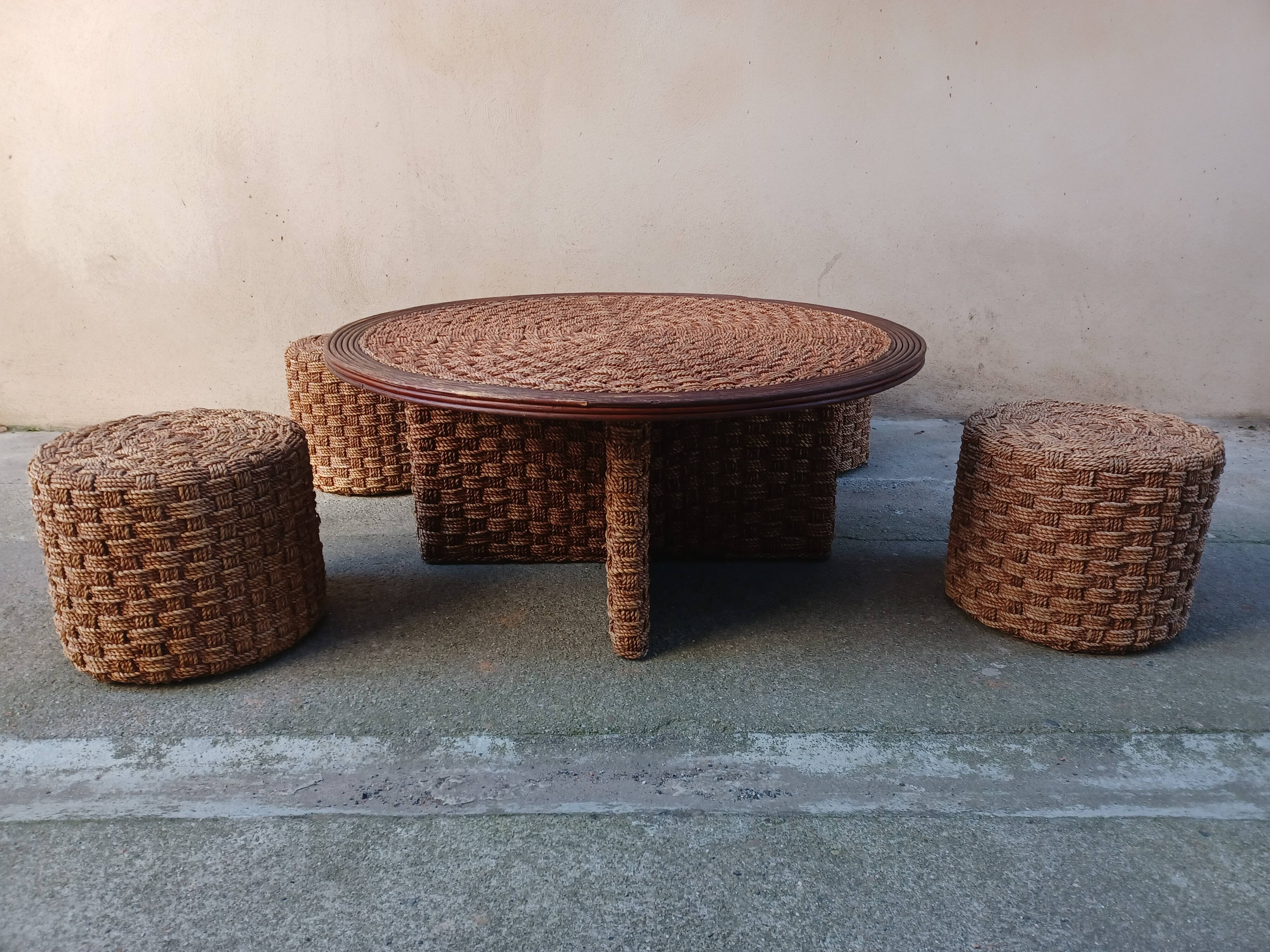 Coffee table and rope stools