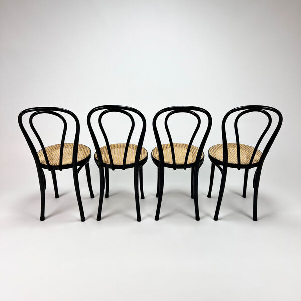 Ensemble de 4 chaises de salle à manger Bentwood et Cane Cafe, années 1990