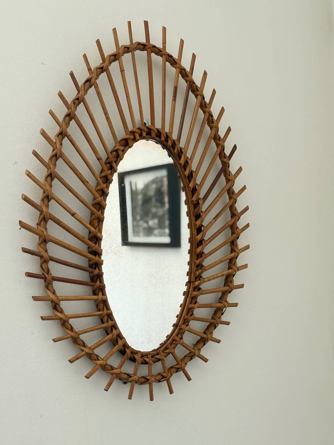 Large antique rattan mirror