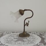 Vintage French Brass Anglepoise Table Lamp With Opaque Patterned Glass Shade 5087
