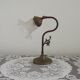 Vintage French Brass Anglepoise Table Lamp with Opaque Patterned Glass Shade 5087
