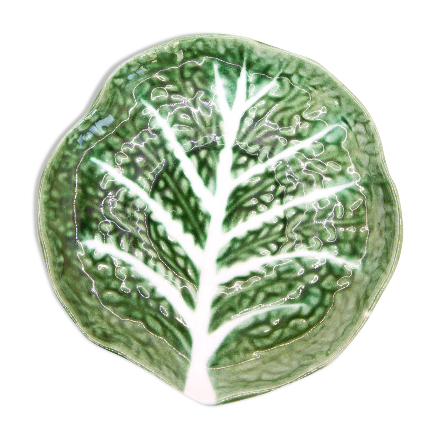 Assiette du Portugal feuille de chou en barbotine verte
