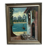 Oil on canvas “By the Lake” by Hartvig Jarlhov, Vintage & Framed 48×56cm