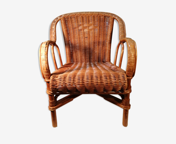 Fauteuil vintage enfant en rotin et osier
