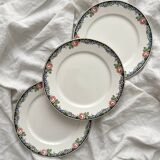 3 vintage black floral frieze dessert plates from Digoin and Sarreguemines