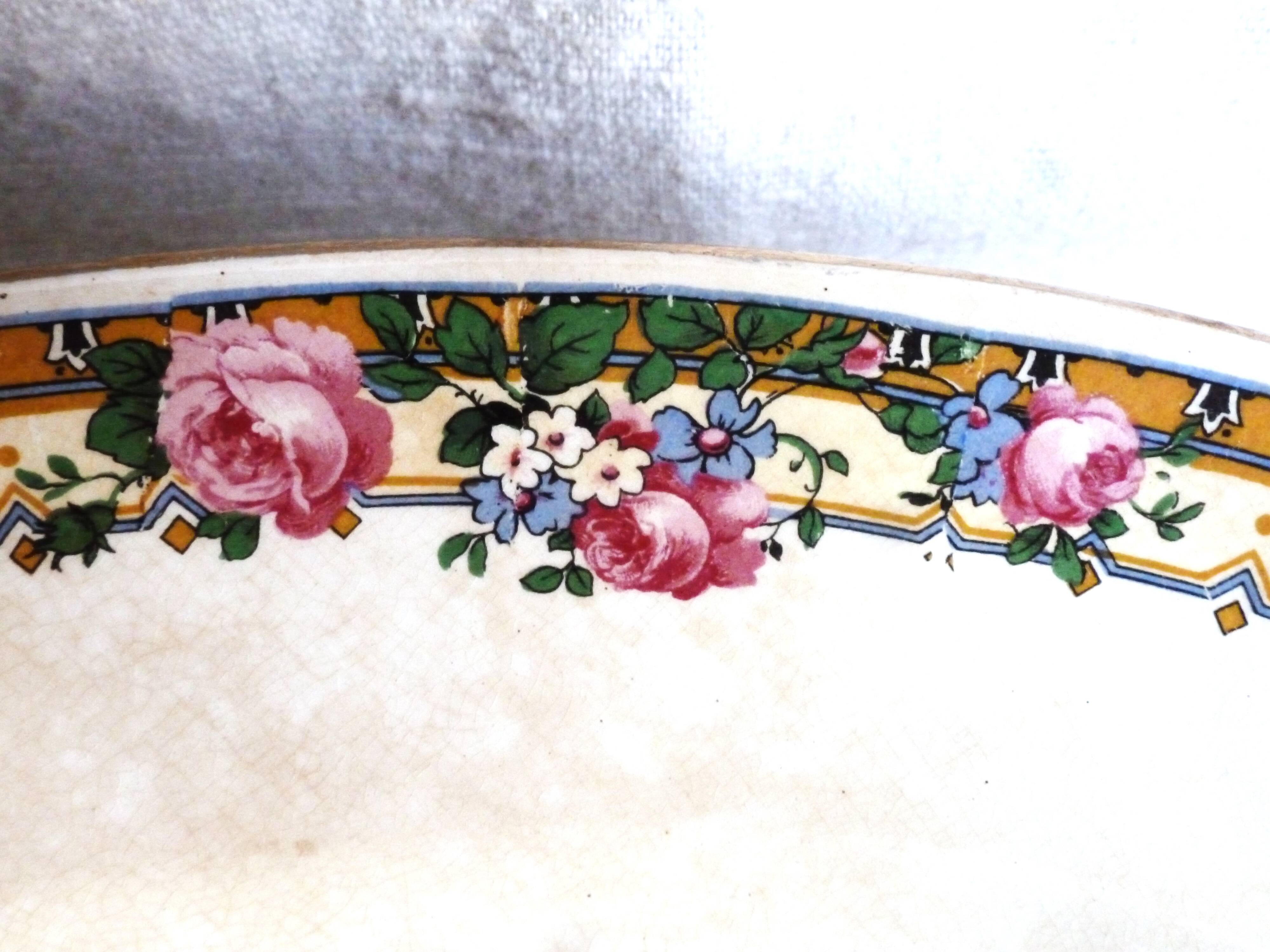 Antique table dish/vegetable dish with sauce boat, vintage crockery from the early 20th century