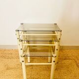 Glass nesting tables Yves Boutboul design 70s Signed