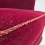 1960s, Danish highback wingback armchair, cherry-red furniture velour.