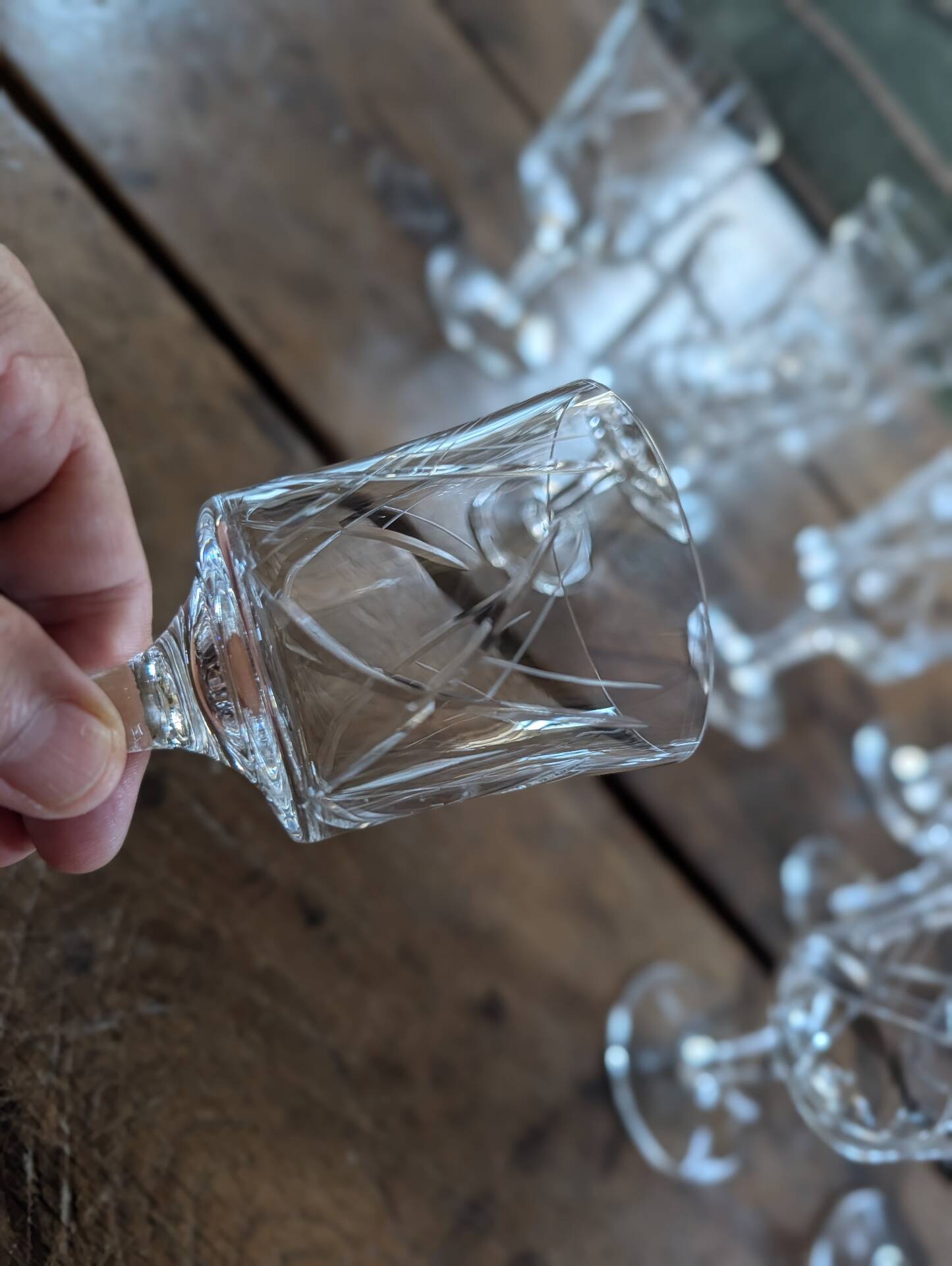 12 cut crystal glasses on stems – 1930s-1950s