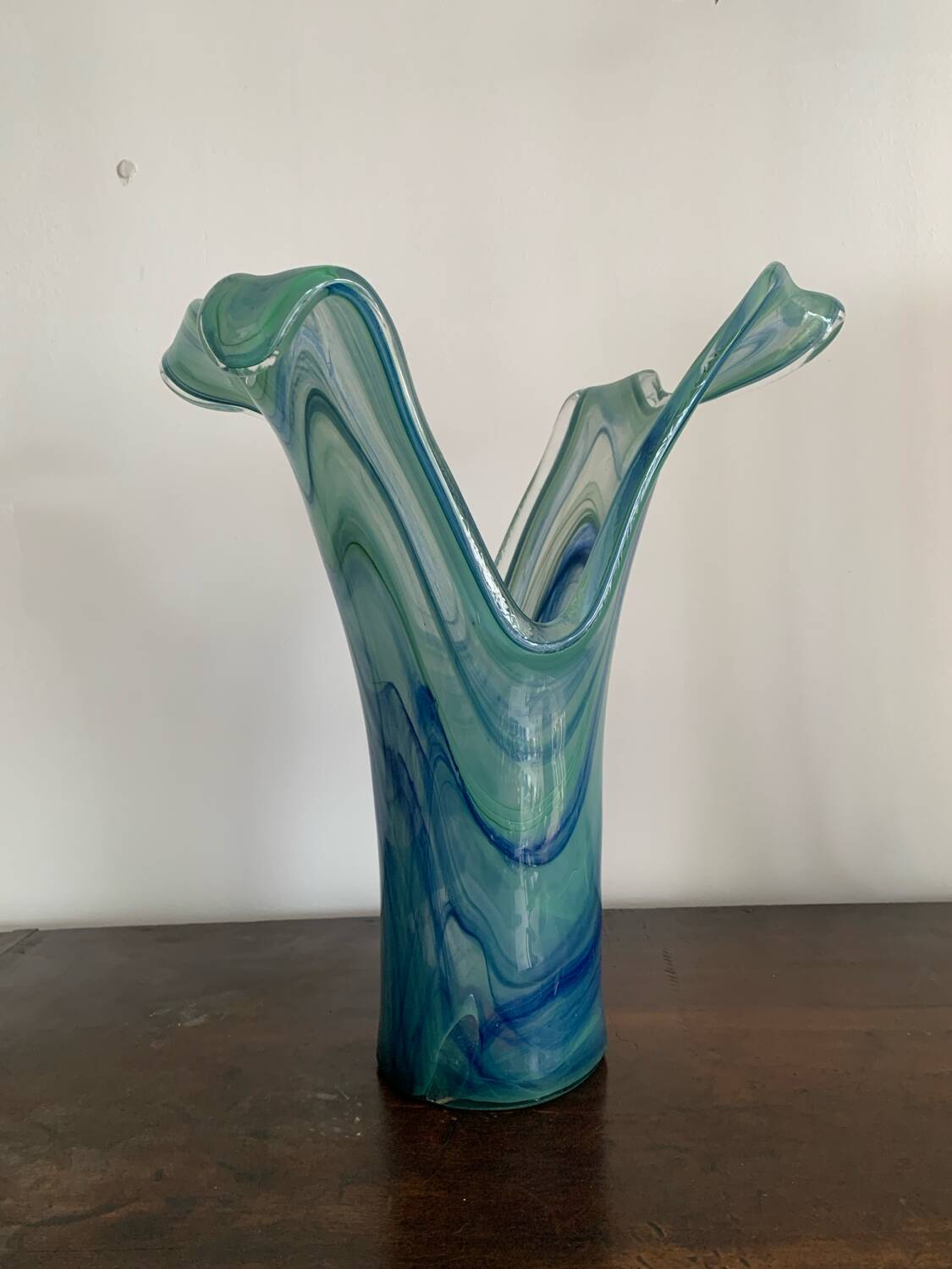Vase vintage en verre de Murano bleu