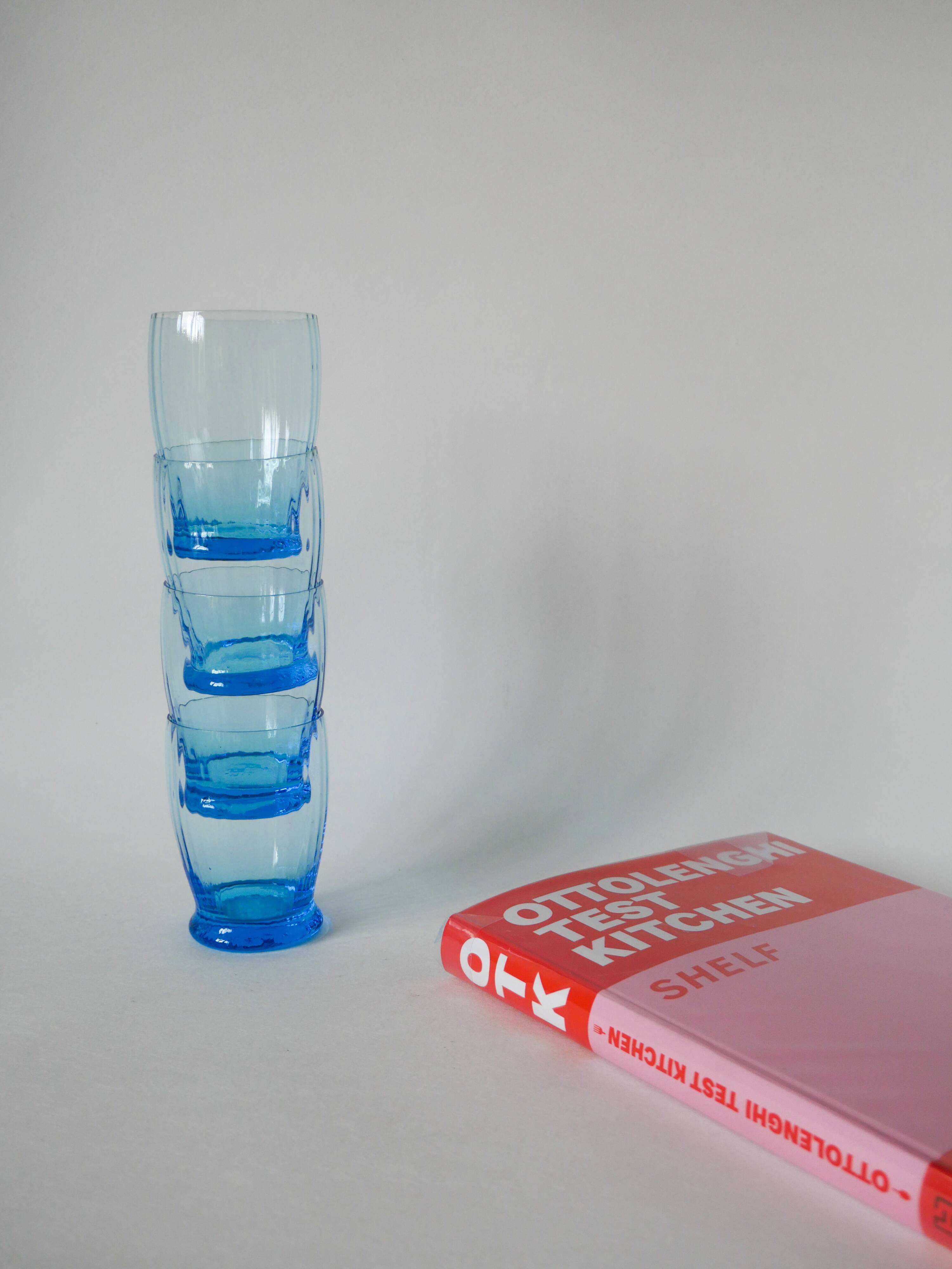 set of 4 art deco turquoise water glasses 1930