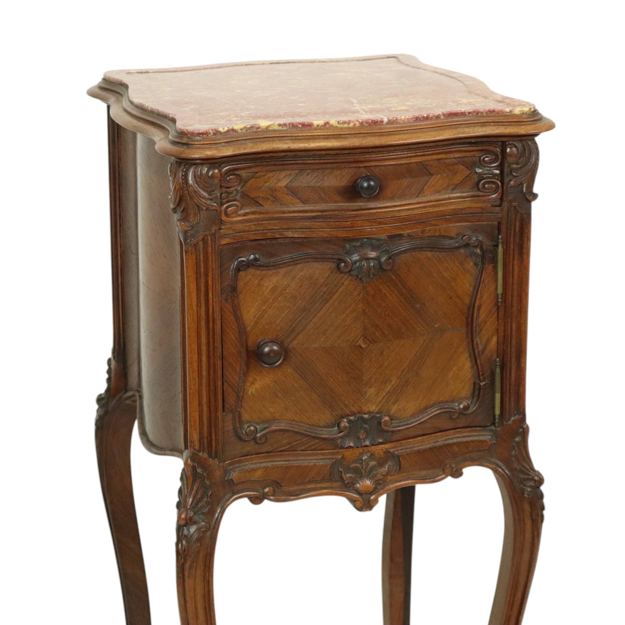 Antique Bombed Bedside Table Marble Louis XV Late 19th Century