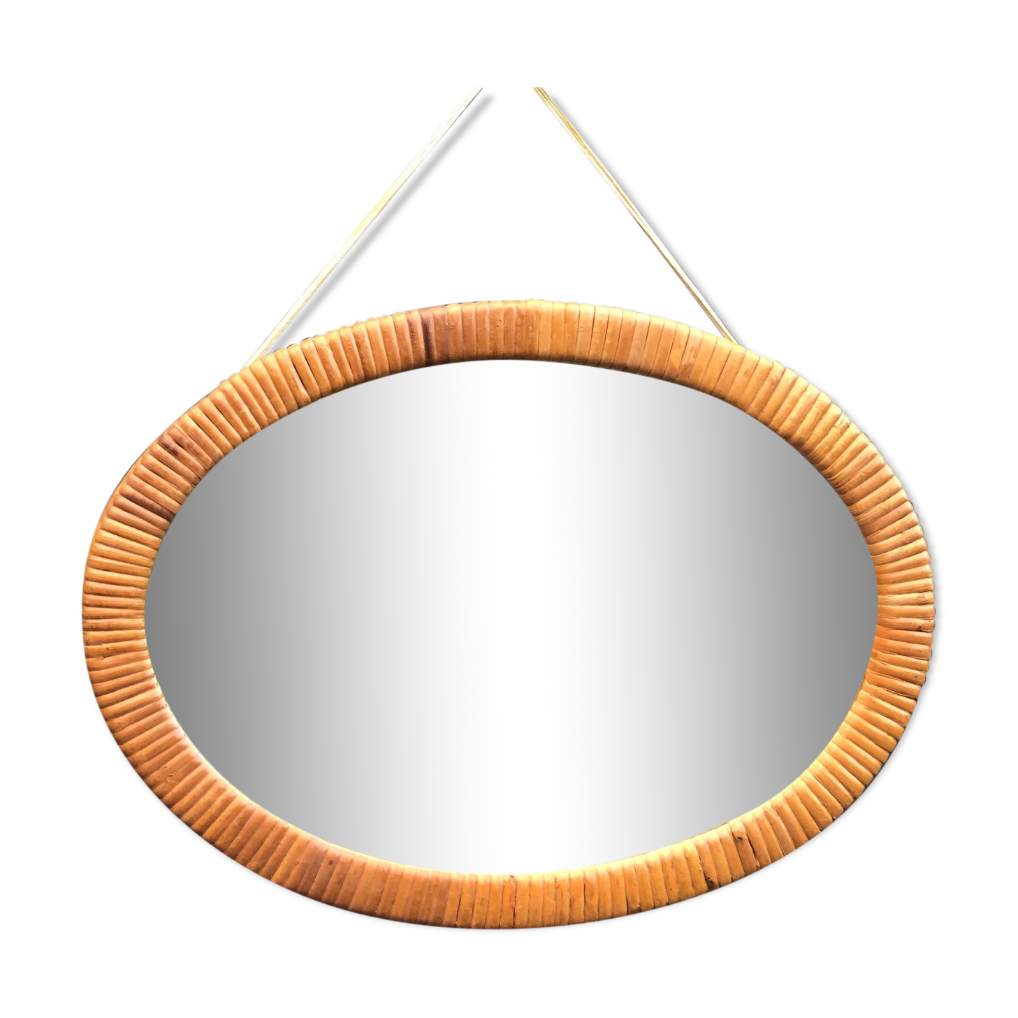 Miroir ovale vintage en osier
