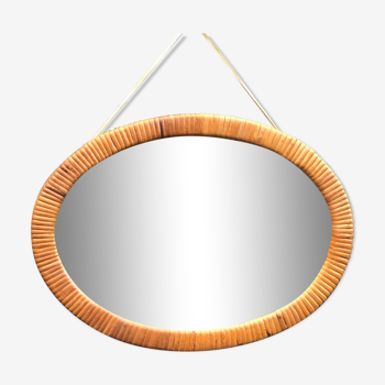 Miroir ovale vintage en osier