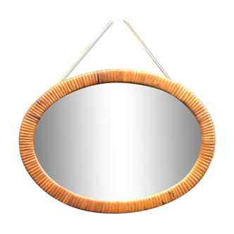 Vintage oval wicker mirror