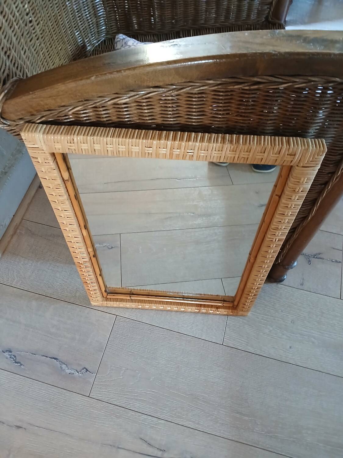 Antique rattan and bamboo mirror
