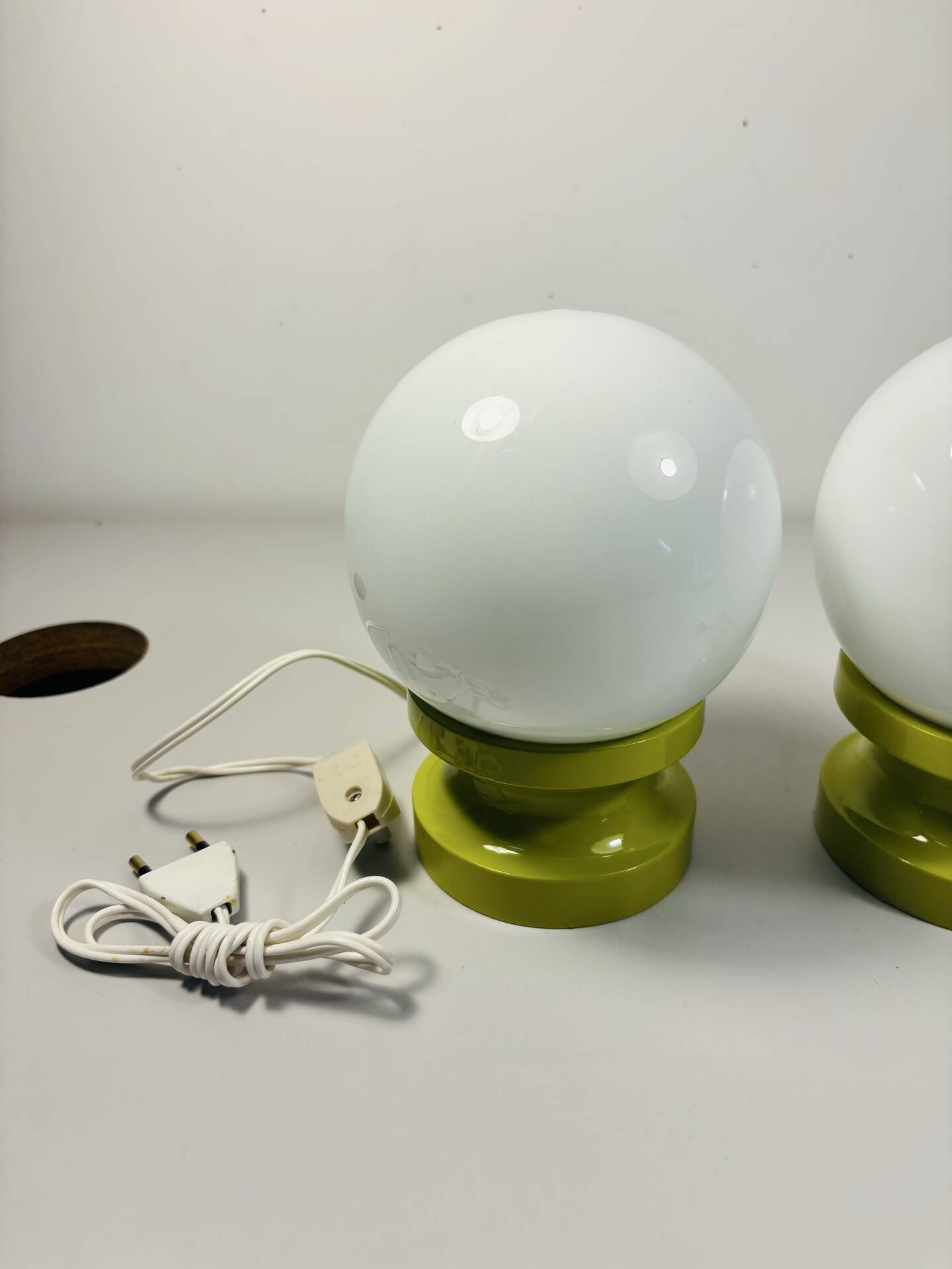 Lot of 2 Oval Table Lamps Wood Space Age Vintage 70s Italy