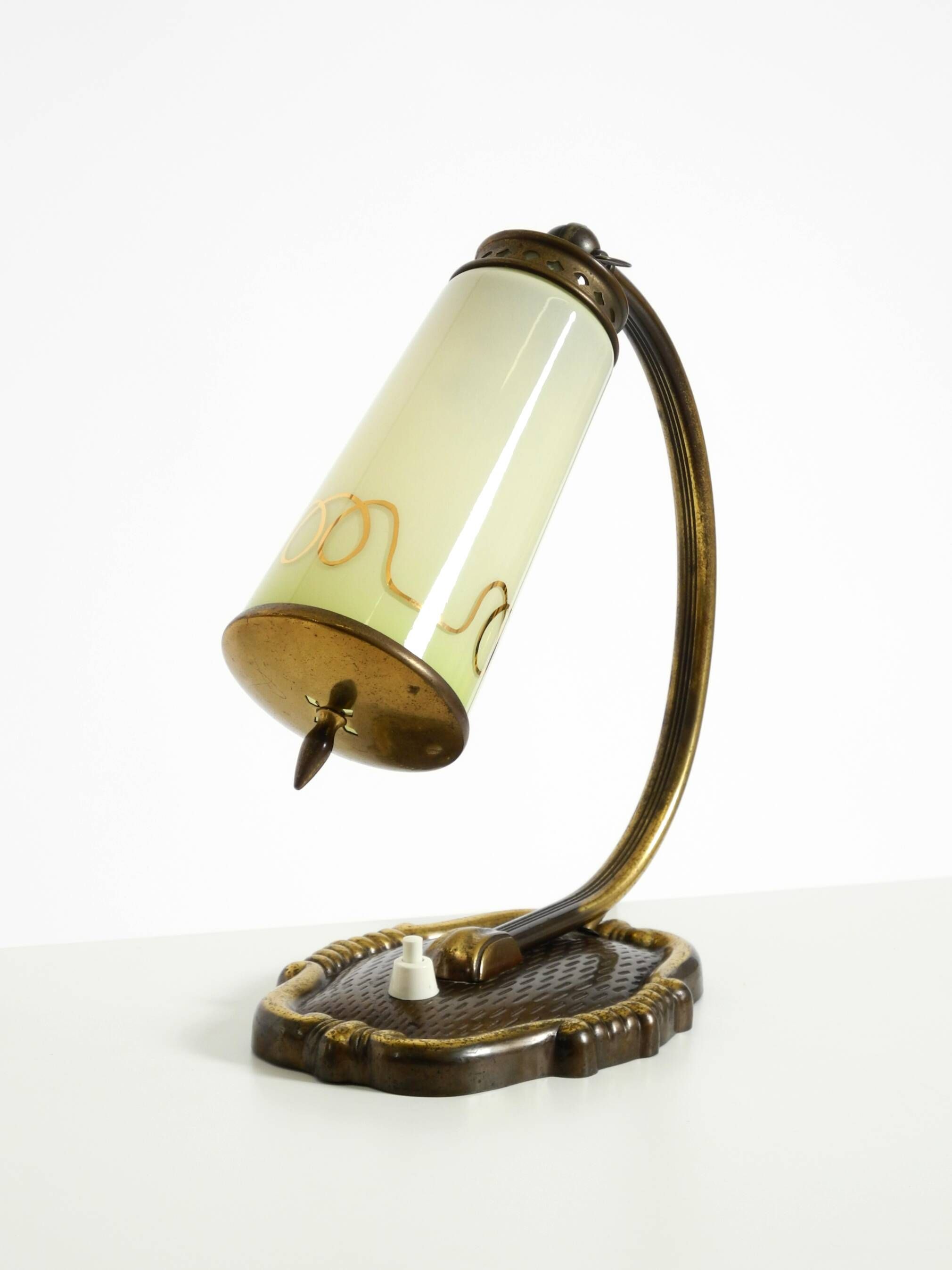 Beautiful, rare brass table lamp with glass shade | 1940s