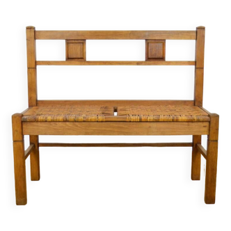 Banc 2 places en bois & cannage 1940 / 1950