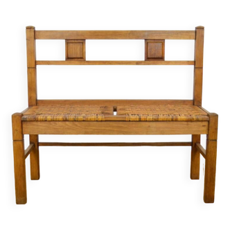 2-seater bench in wood & canework 1940/1950