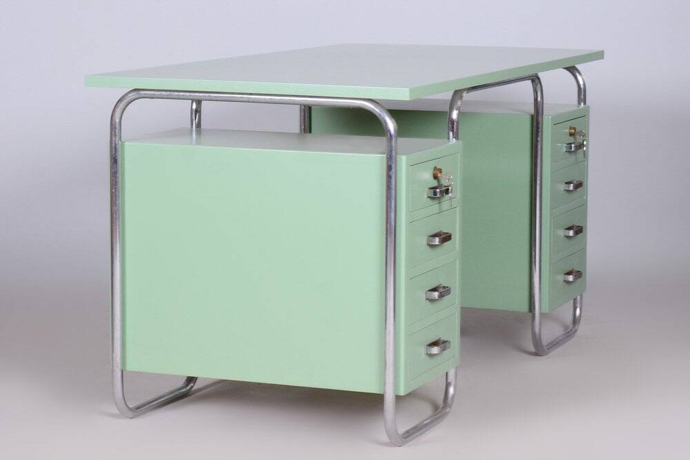 Bauhaus Writing Desk and Chair in Chrome-Plated Steel from Thonet, Czechia, 1930s, Set of 2