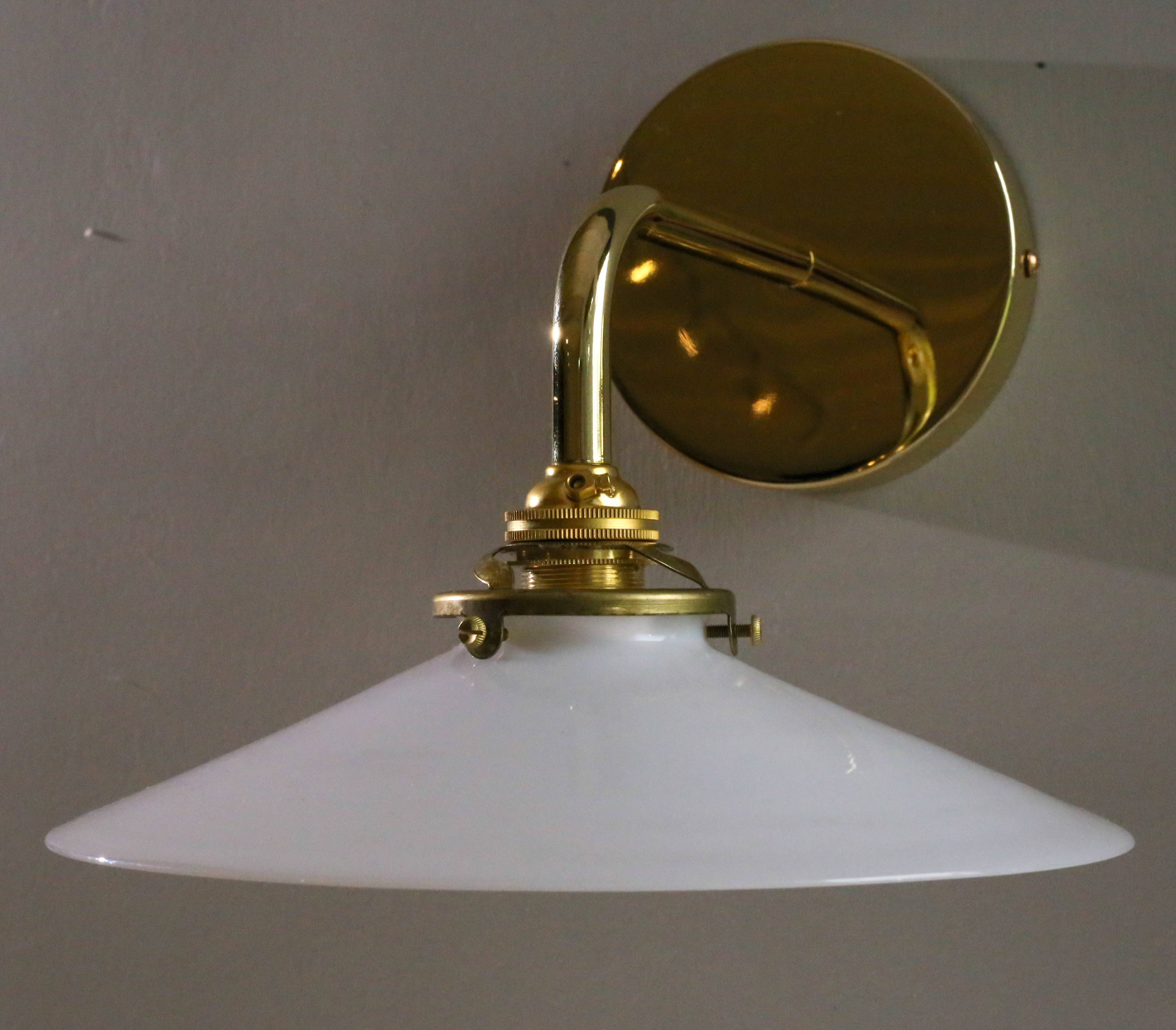 White opaline wall light - brass socket and metal support
