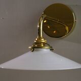 White opaline wall light - brass socket and metal support