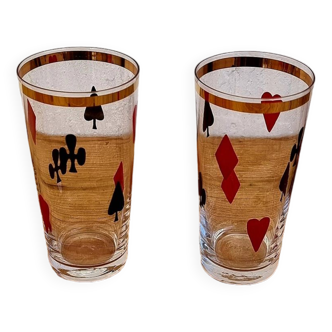 2 verres motif jeu de cartes vintage