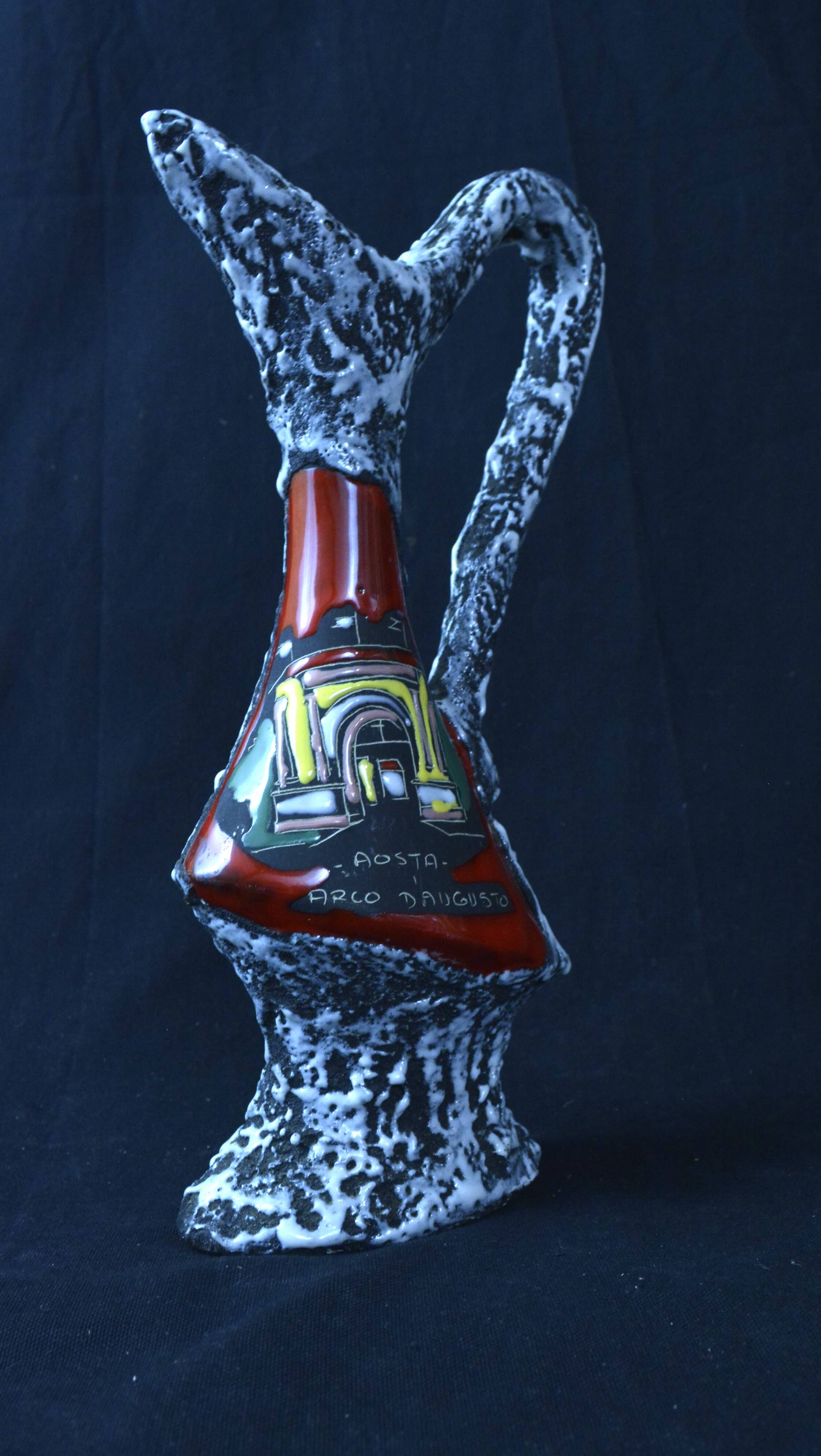 Italian enameled ceramic pitcher / vase - L'Arc d'Auguste.