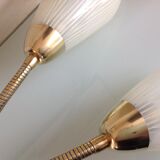 Double fire wall lamp in brass and glass cornet years 50/60