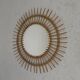 Vintage round bamboo mirror with faceted glass, 1950s
