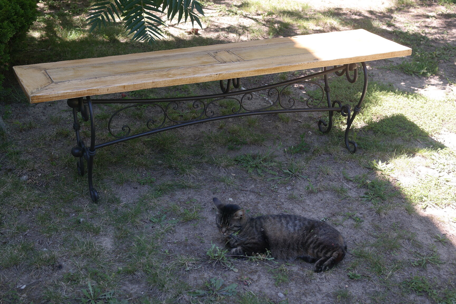 Pairs of benches in light wood and tubular metal