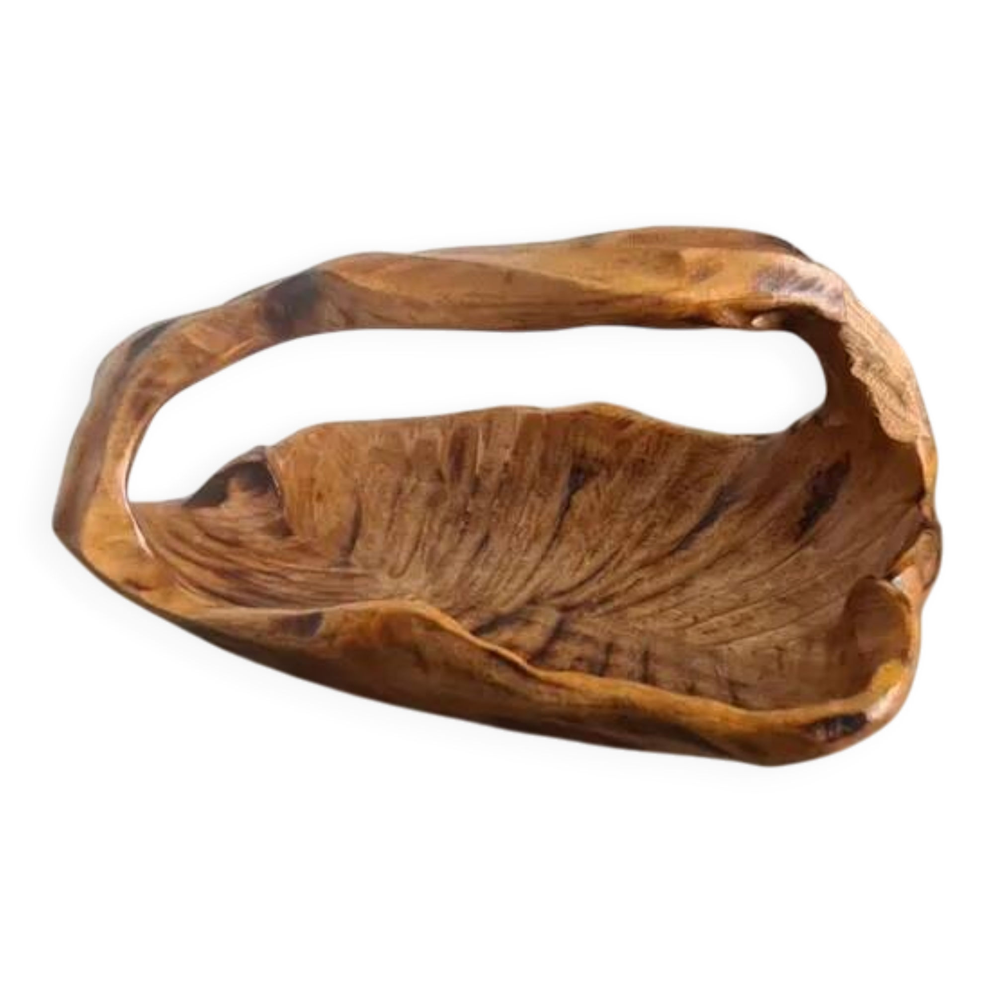 Hand-carved wooden empty pocket basket vintage French