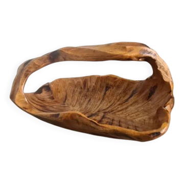 Panier vide-poches en bois sculpté à la main vintage français