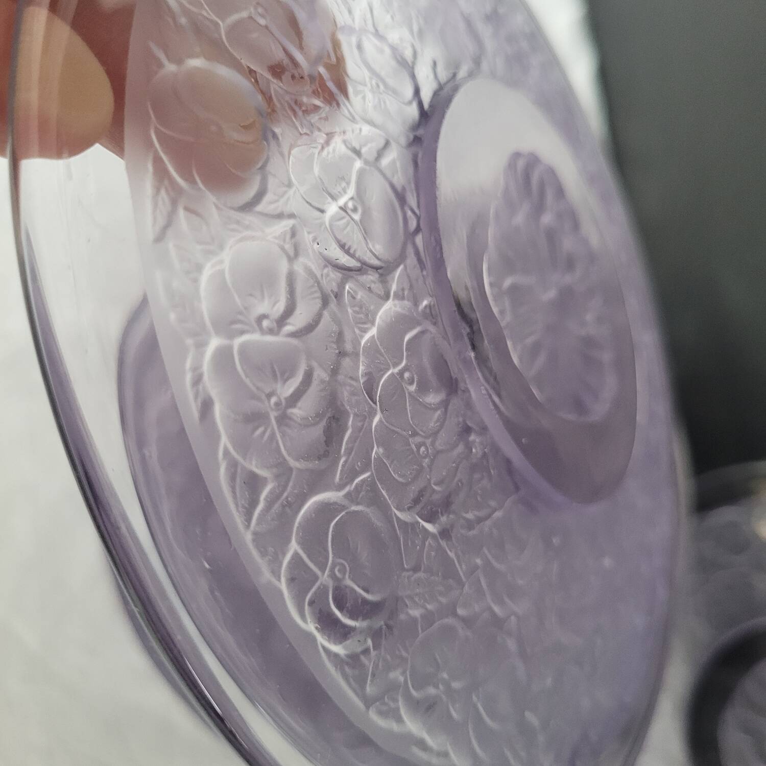 Moulded glass dessert plates – floral pattern – 1930s–1950s