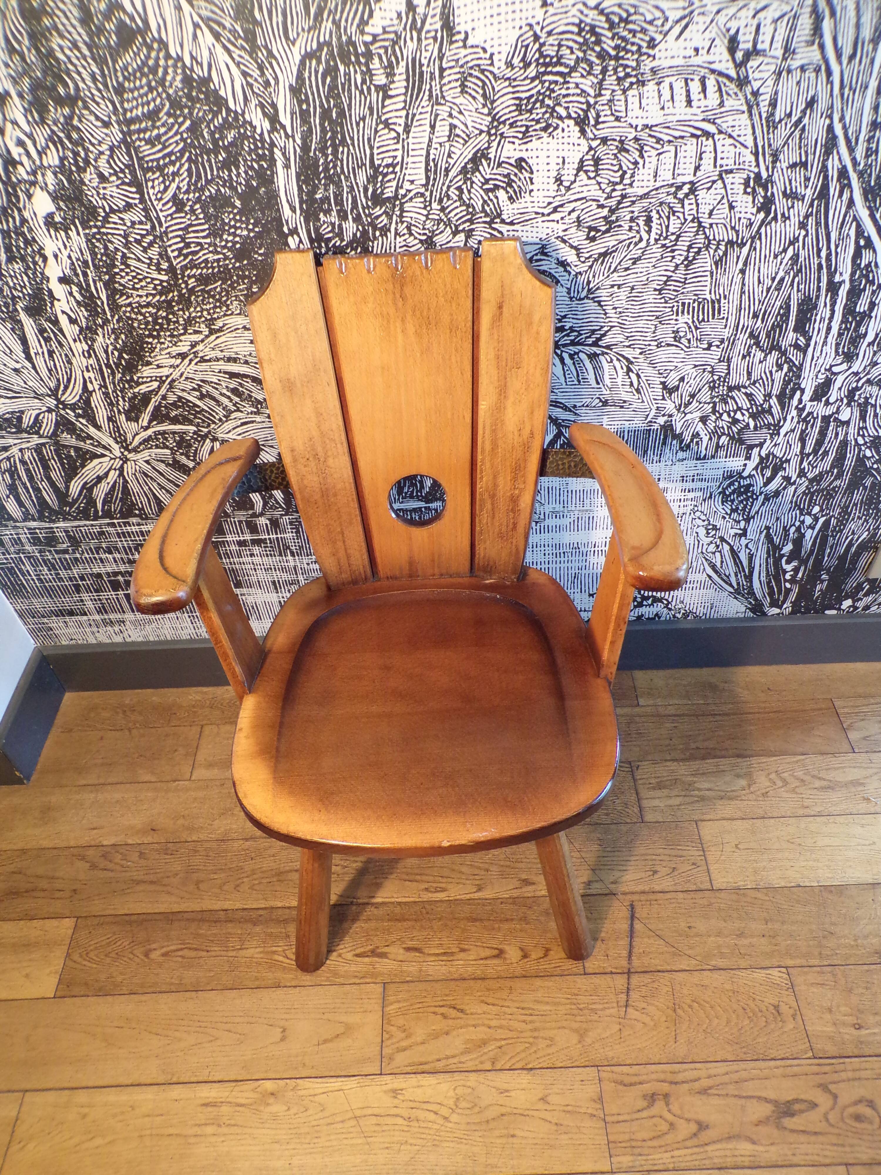 Brutalist armchair in solid wood